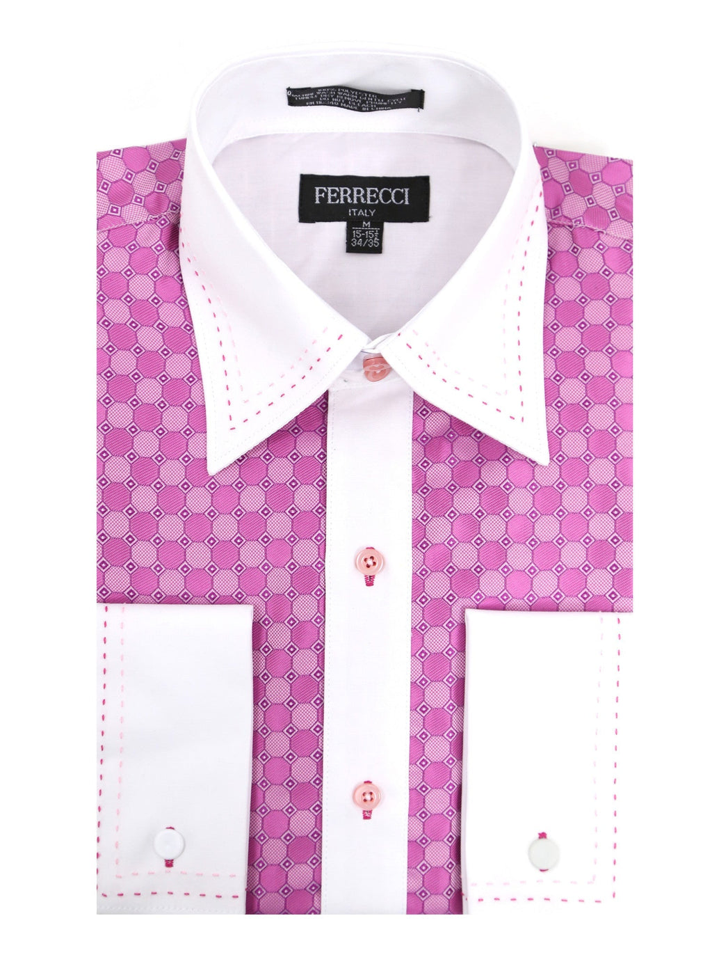 Men's Fuchsia Circle Print Satin Dress Shirt – High Collar, French Cuff | Ferrecci Hi-1020