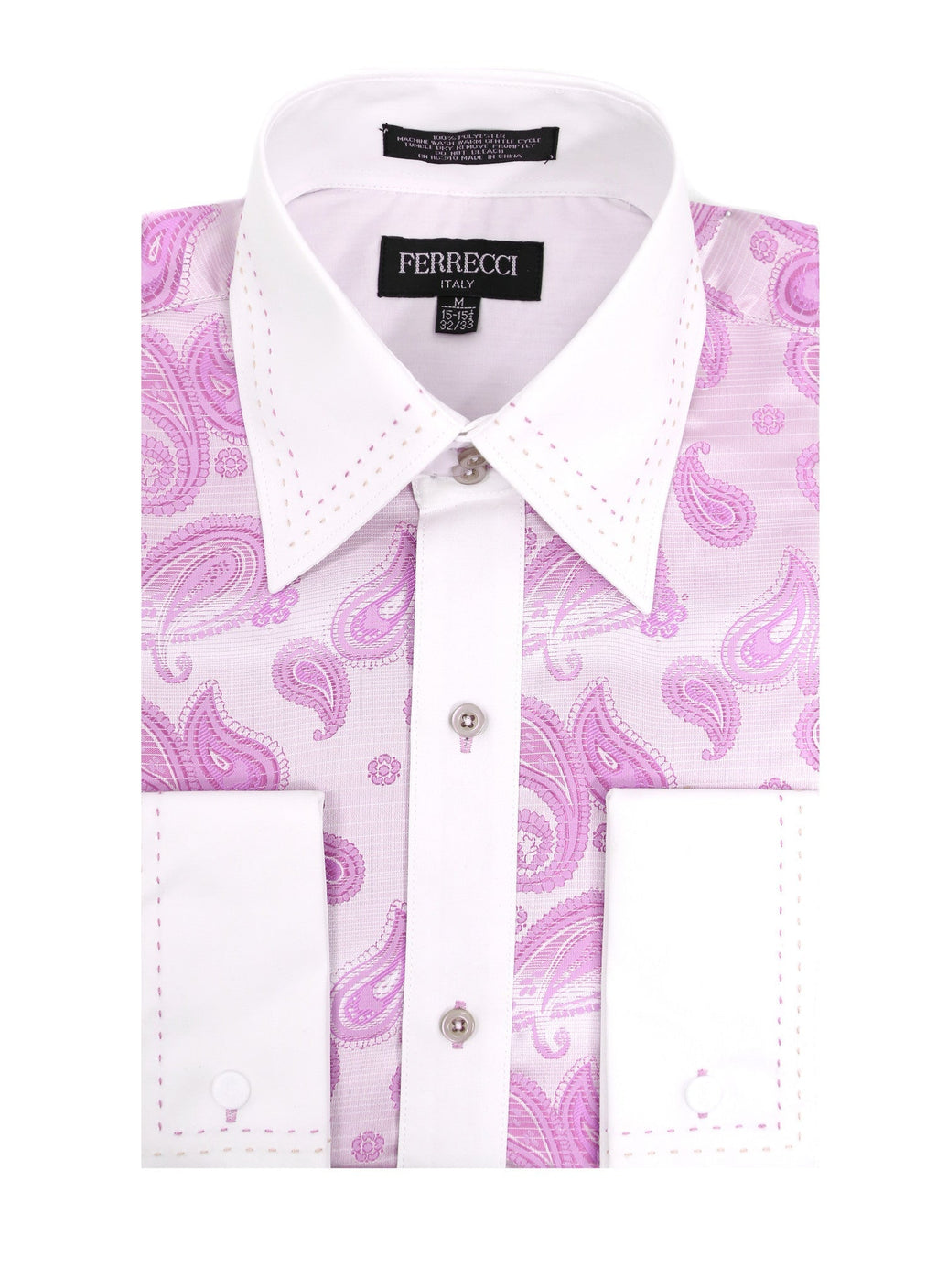 Men's Pink Paisley Satin Dress Shirt – High Collar, French Cuff | Ferrecci Hi-1030