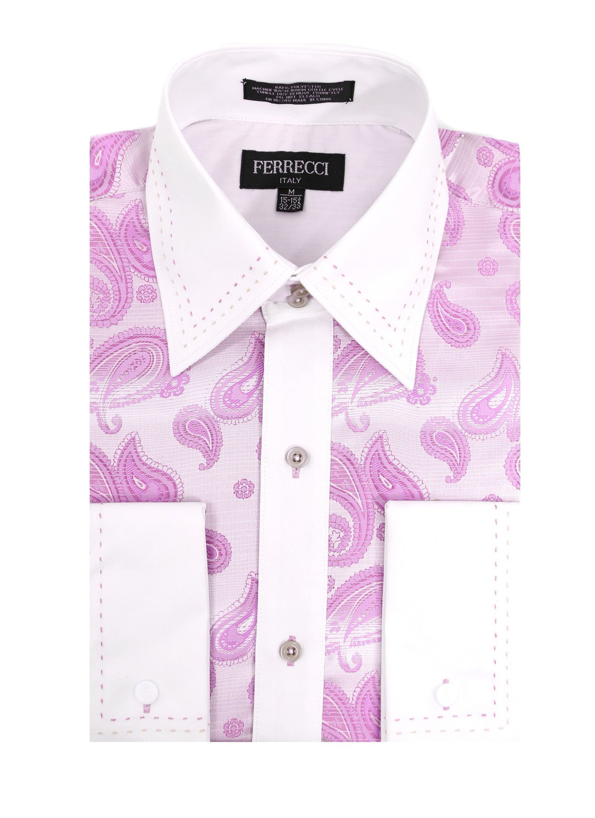 Men's Pink Paisley Satin Dress Shirt – High Collar, French Cuff | Ferrecci Hi-1030