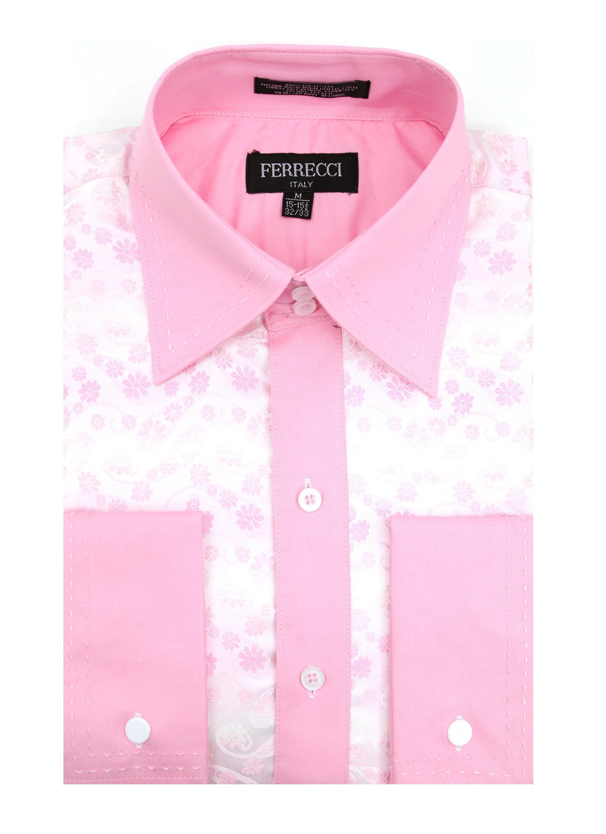 Men's Pink Floral Satin Dress Shirt – High Collar, French Cuff | Ferrecci Hi-1031