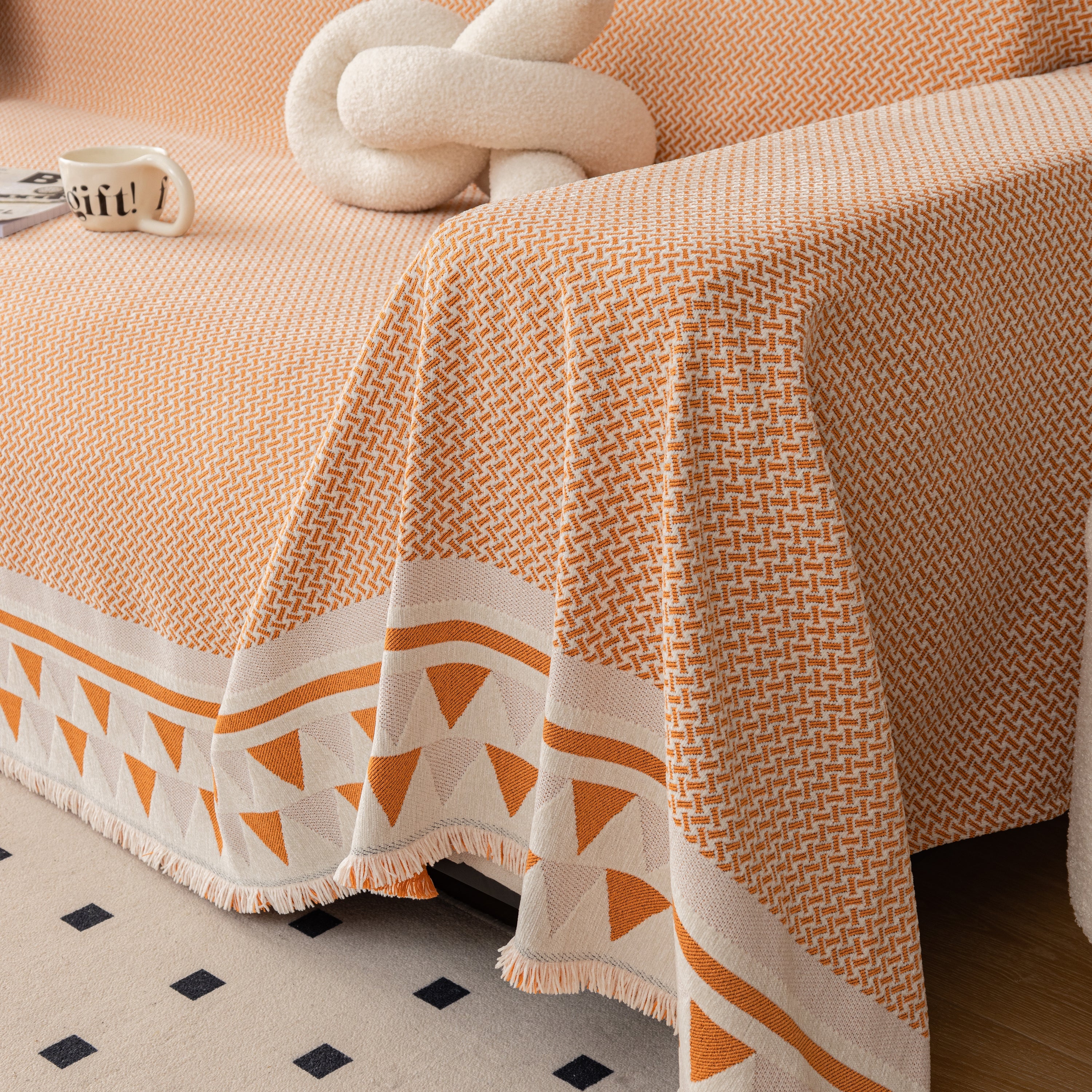 Chenille Jacquard Sofa Throw Blanket Cover Soft Polyester Weave Couch Throw Cover for Pets Dog Kids