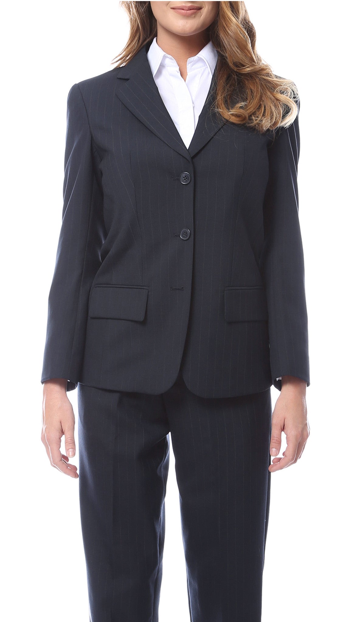 Womens Navy Pinstripe Business Casual Uniform Blazer