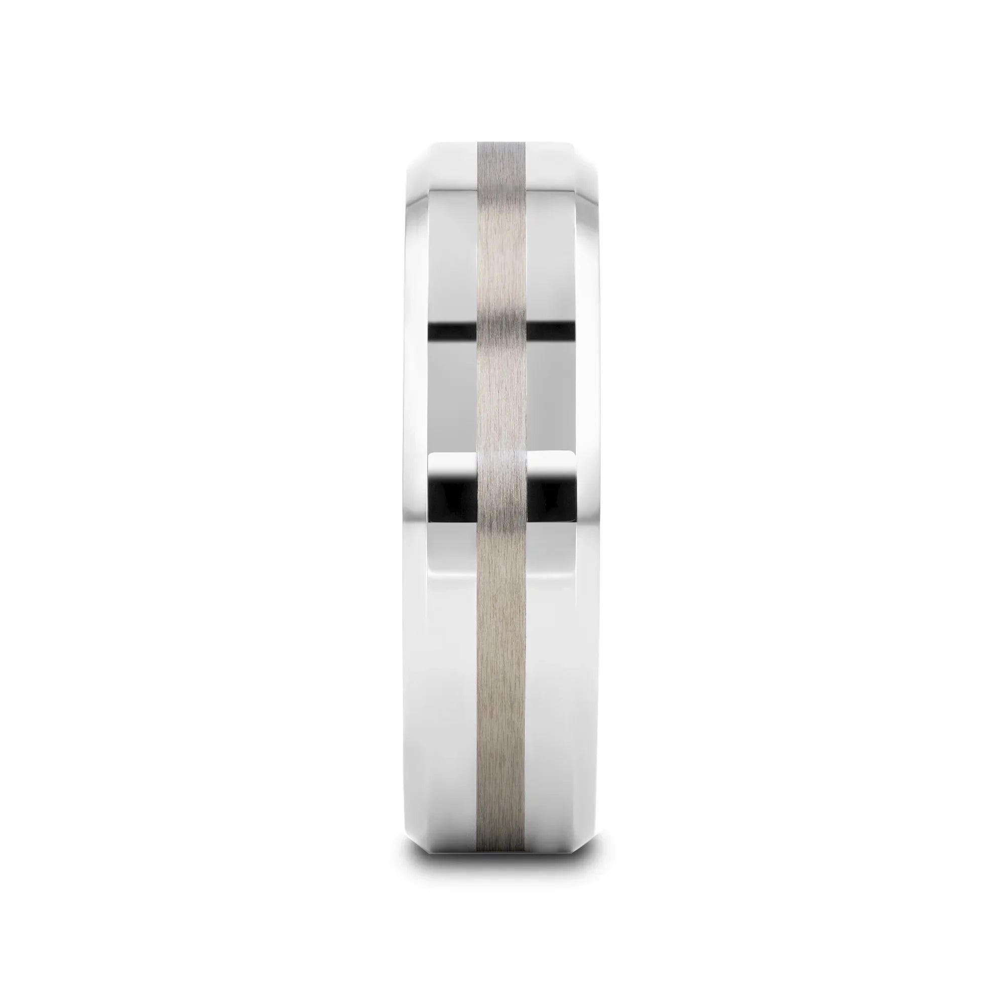 HALSTEN Platinum Inlaid Beveled Tungsten Carbide Wedding Ring - 6mm & 8mm