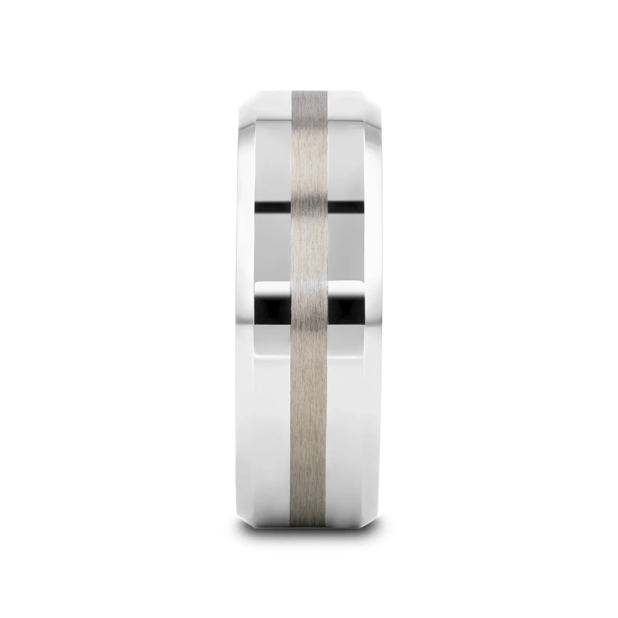 HALSTEN Platinum Inlaid Beveled Tungsten Carbide Wedding Ring - 6mm & 8mm
