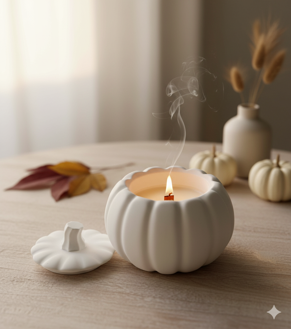 Handcrafted Jesmonite Pumpkin Candle – Art Meets Aroma