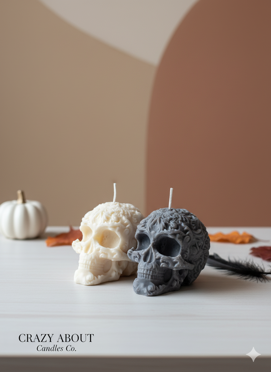 Handmade Skull Candle with Floral Details – Custom Colors & Scents for a Unique Touch
