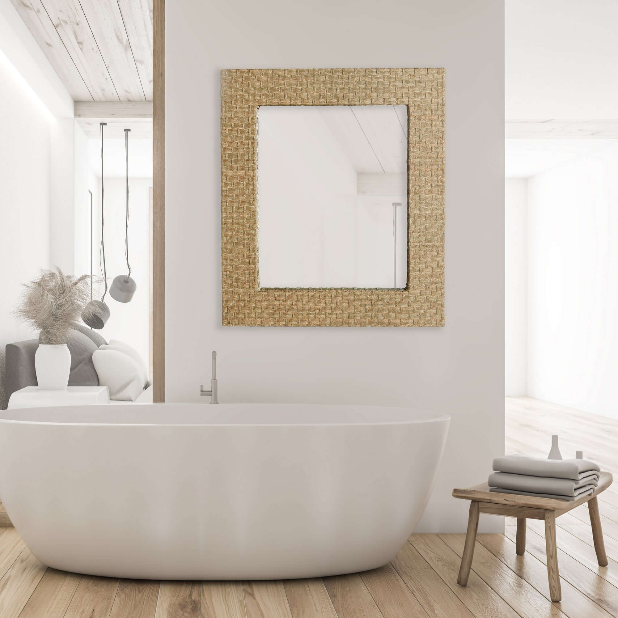 Handwoven Rectangle Water Grass Wall Mirror