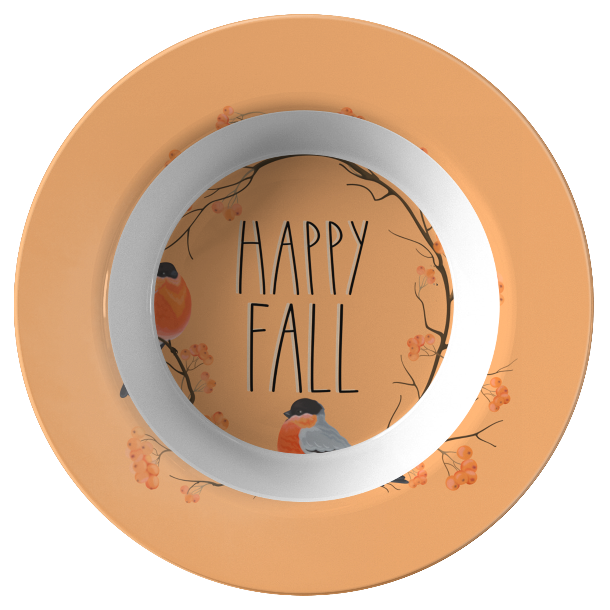 Happy Fall Polymer Bowl with Orange Birds and Branches - 8.5"