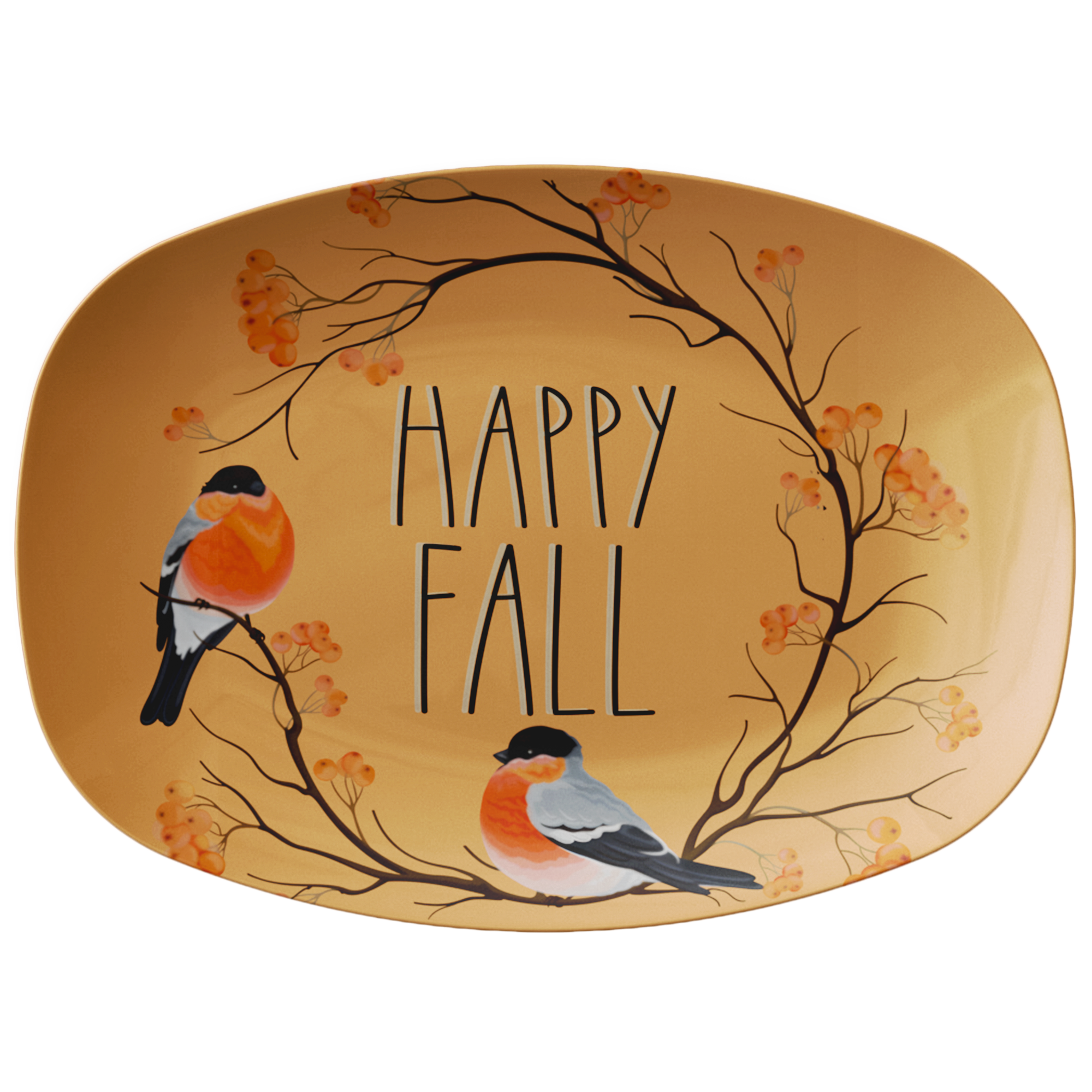 Happy Fall Serving Platter with Orange Birds and Branches