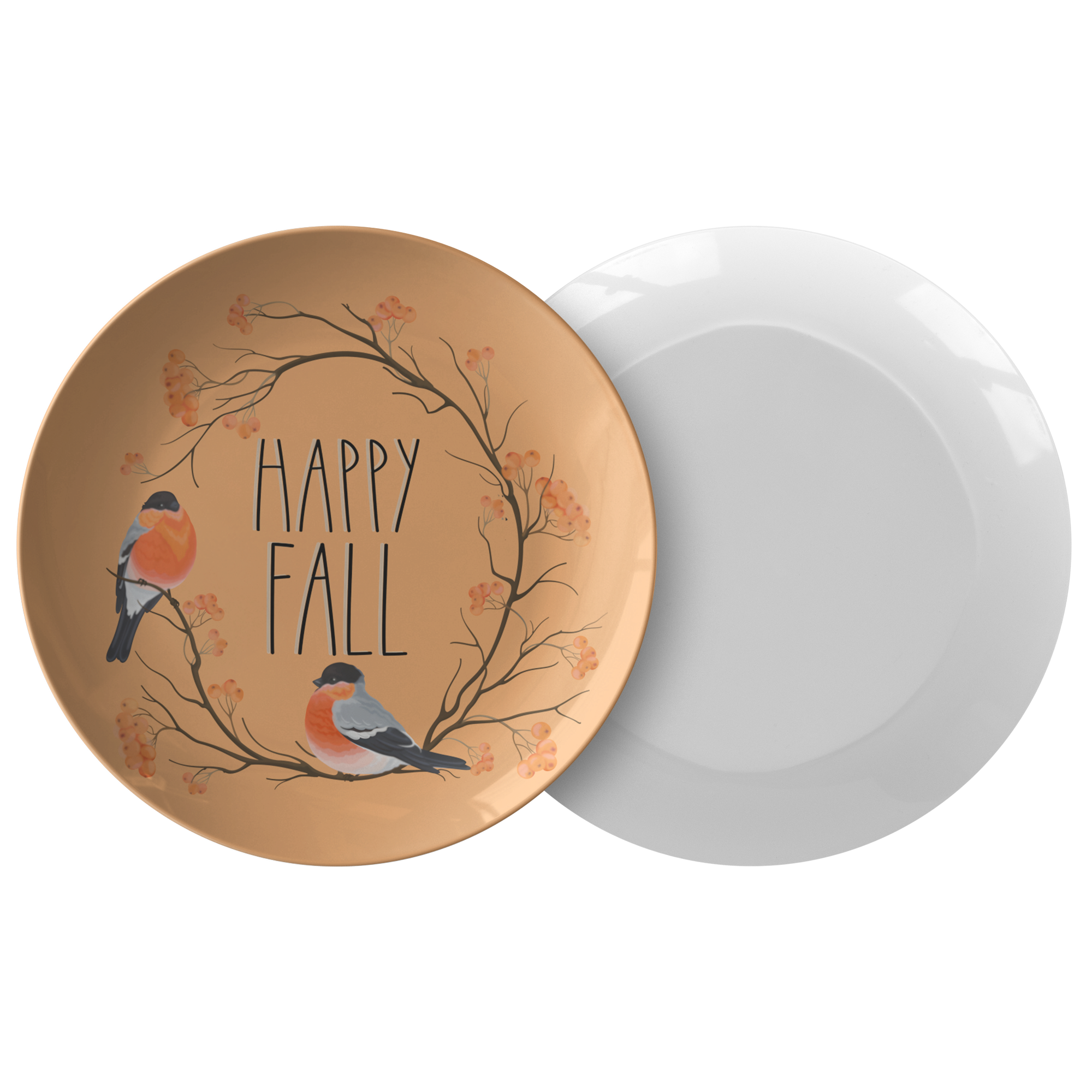 Happy Fall 10 inch Serving Plate with Orange Birds and Branches