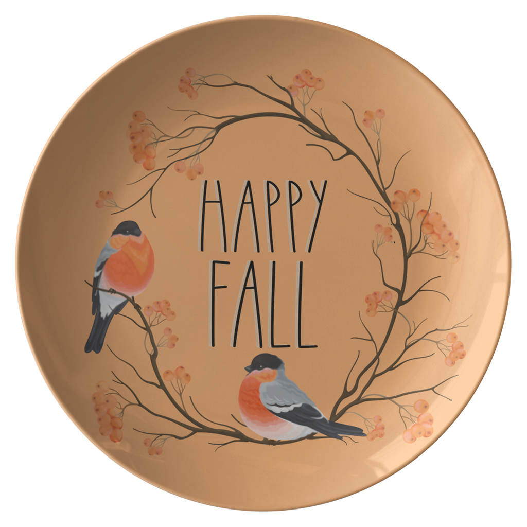 Happy Fall 10 inch Serving Plate with Orange Birds and Branches