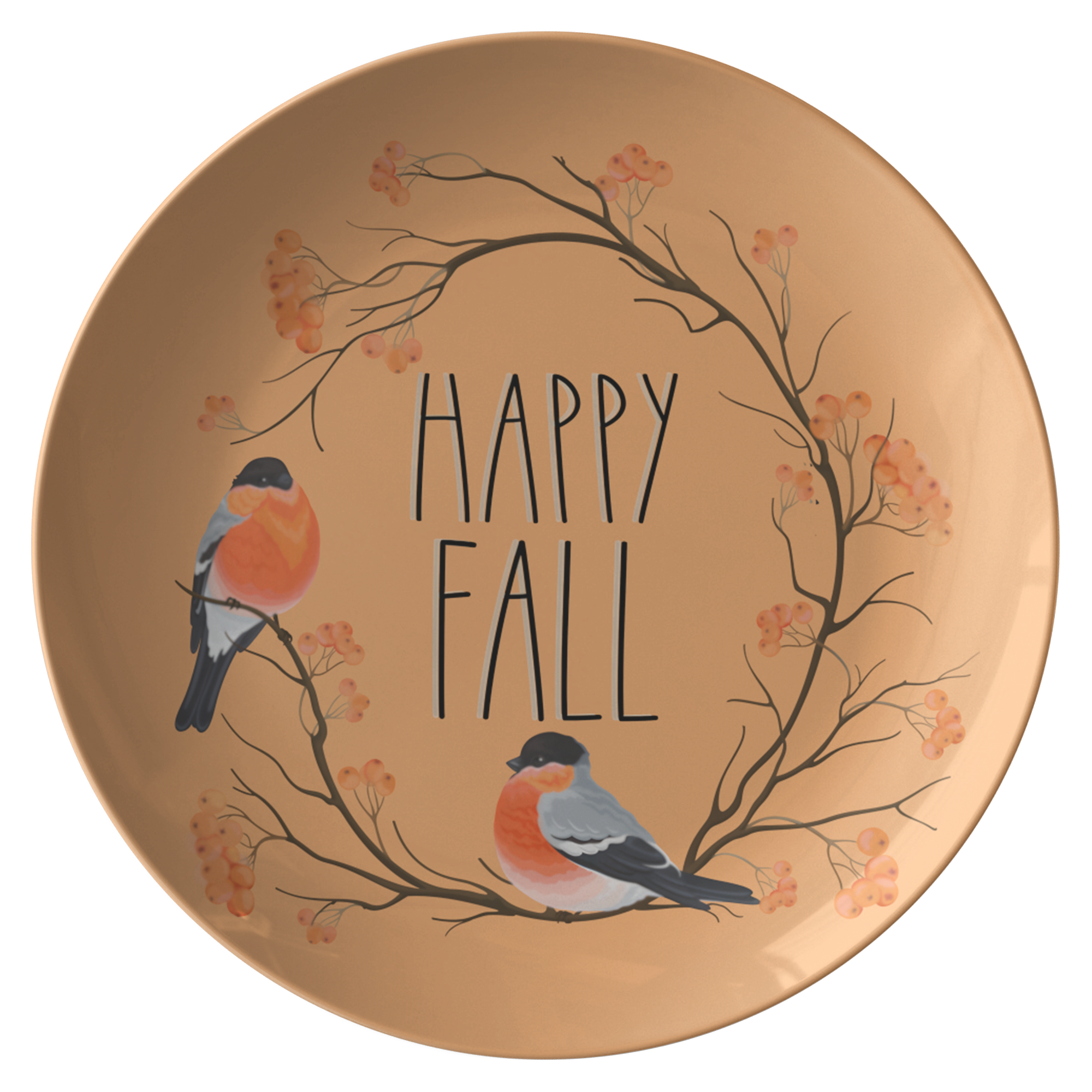 Happy Fall 10 inch Serving Plate with Orange Birds and Branches