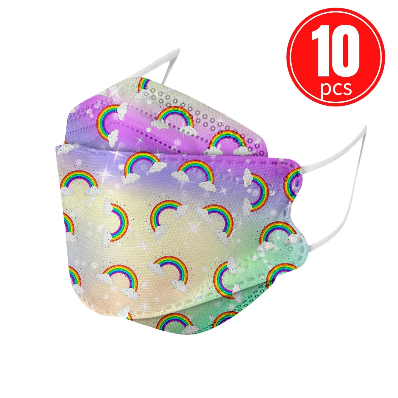Kids KN95 Masks – Cartoon Dinosaur, Cat, and Rainbow Prints – 4-Ply Breathable