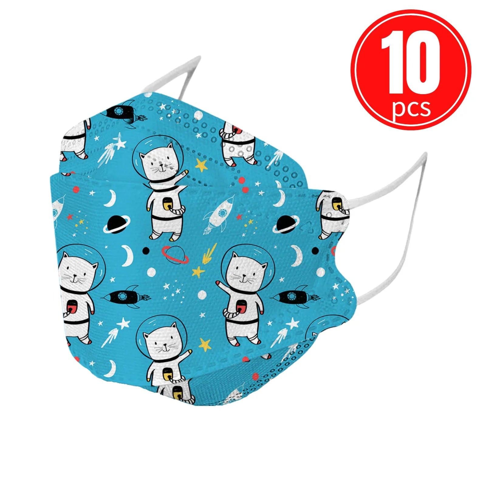 Kids KN95 Masks – Cartoon Dinosaur, Cat, and Rainbow Prints – 4-Ply Breathable