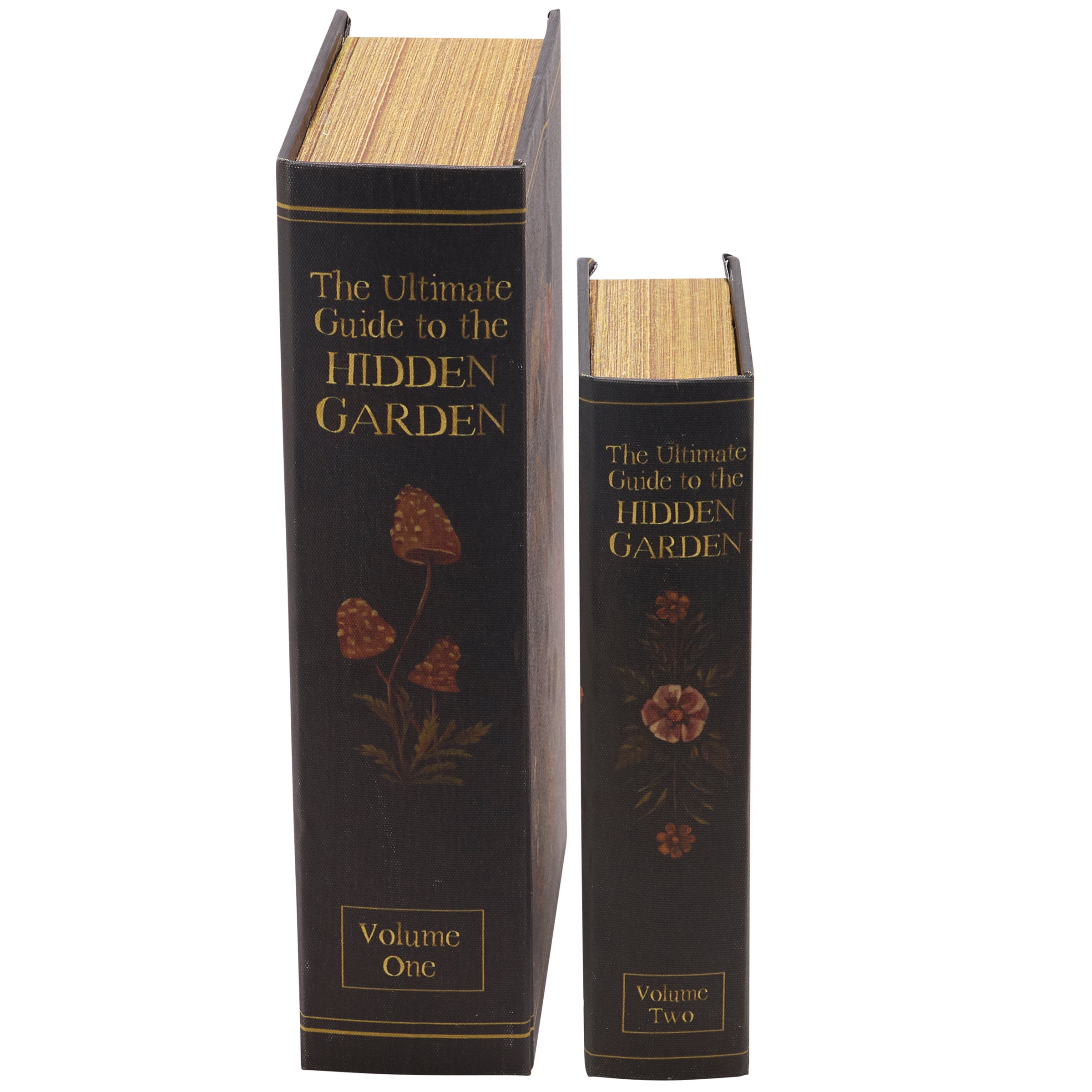 Hidden Garden Book Box Set of 2 | Decorative Vintage Book Mushrooms & Florals Design Storage Organizer
