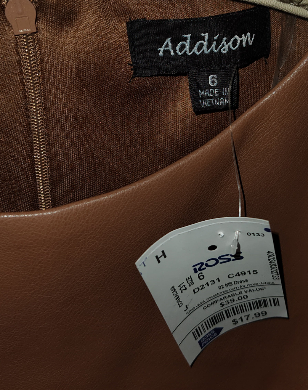 Addison Brown Faux Leather Dress - size 6
