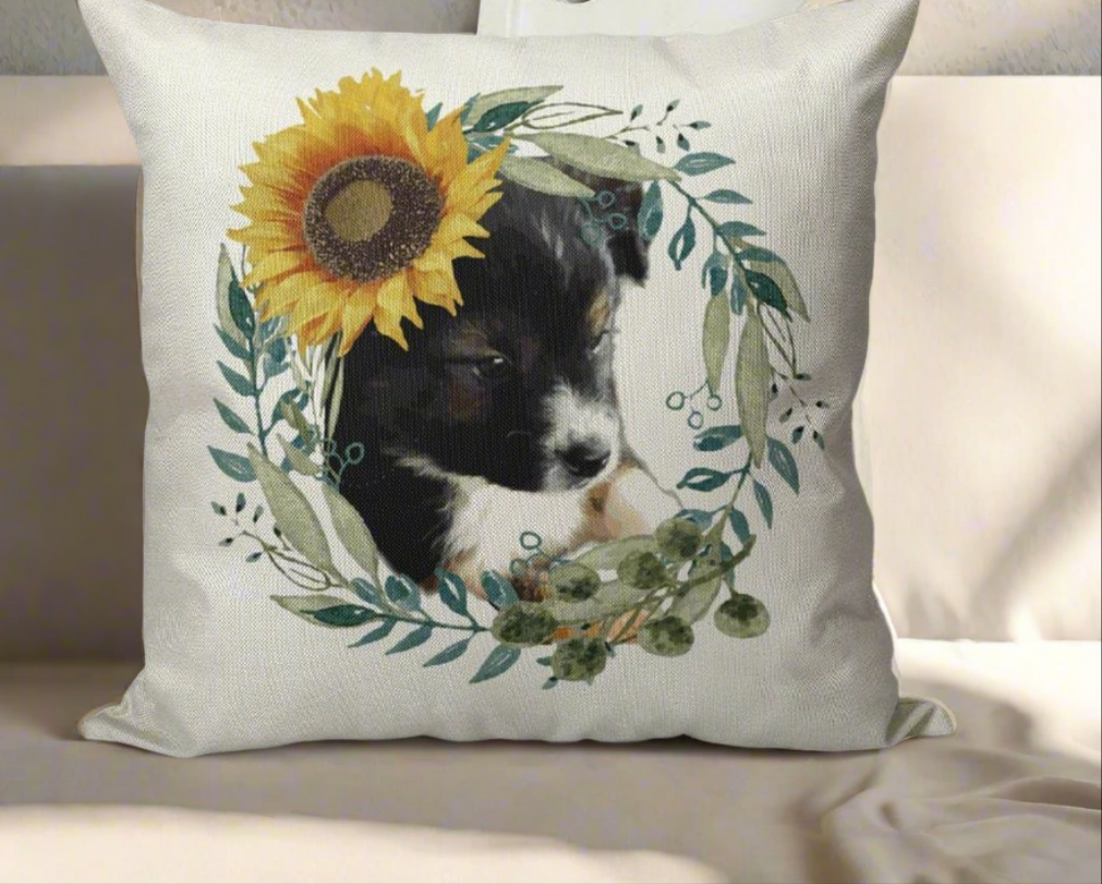 Cute Black Puppy Linen Pillowcase - 18"×18