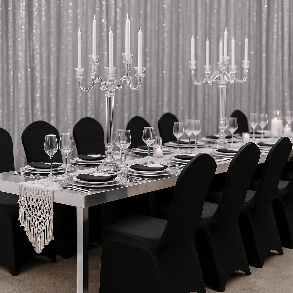 Black Dining Chair Cover - Wedding Banquet Arched Slipcover