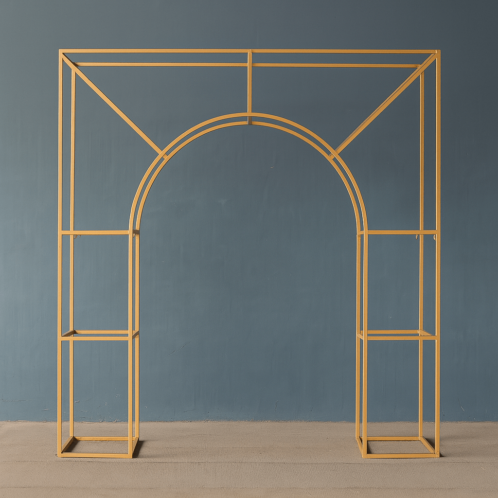 3D Curved Wedding Arch Gold Backdrop Stand