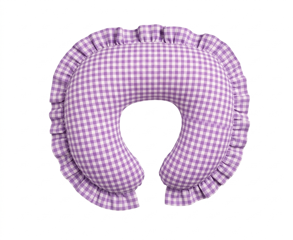 Purple Gingham Ruffle Nursing Pillow Cover