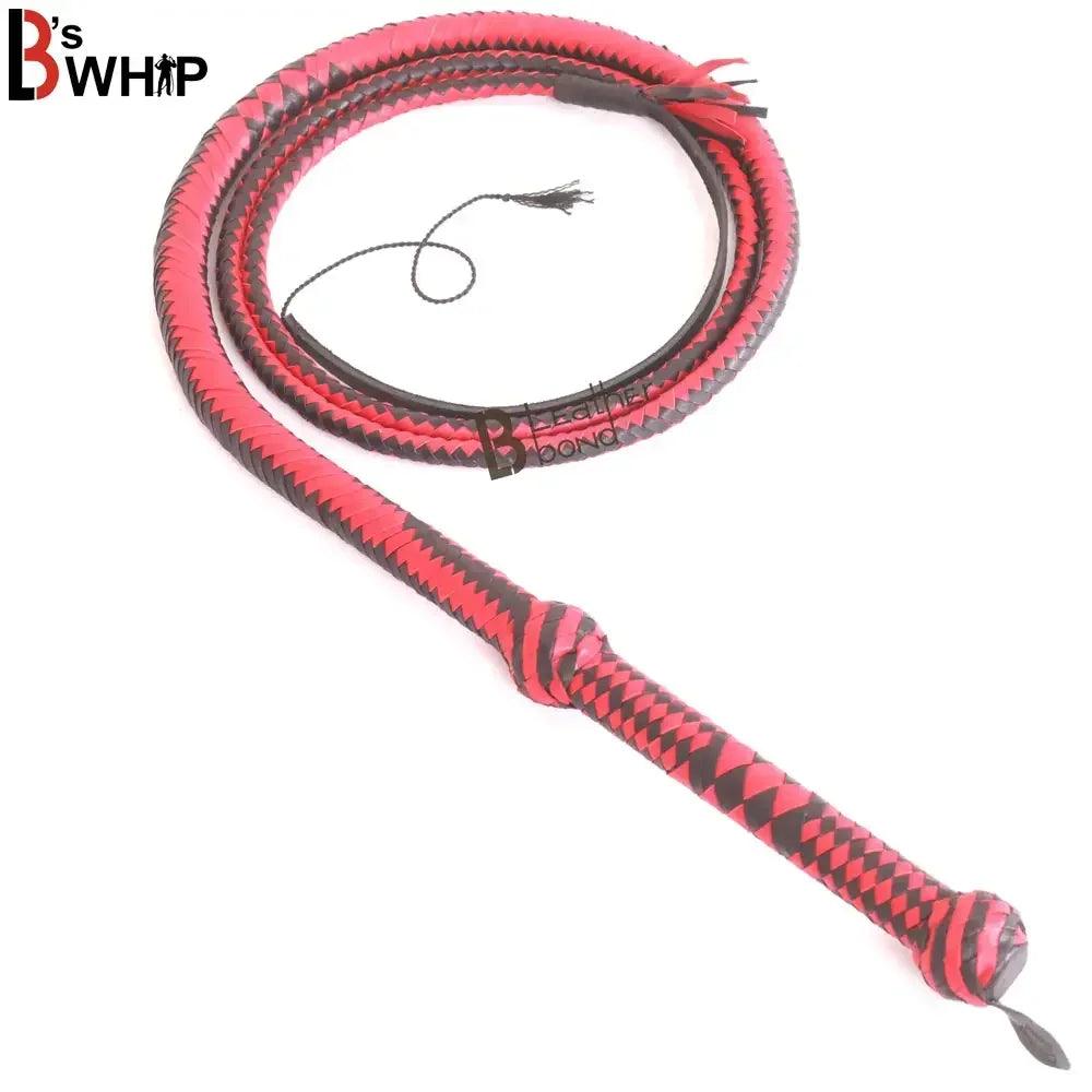 Indiana Jones Style 8 Foot 12 Plaits Bullwhip Real Genuine Cowhide Leather Bull Whip Red & Black