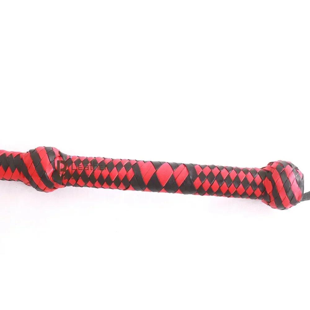 Indiana Jones Style 8 Foot 12 Plaits Bullwhip Real Genuine Cowhide Leather Bull Whip Red & Black