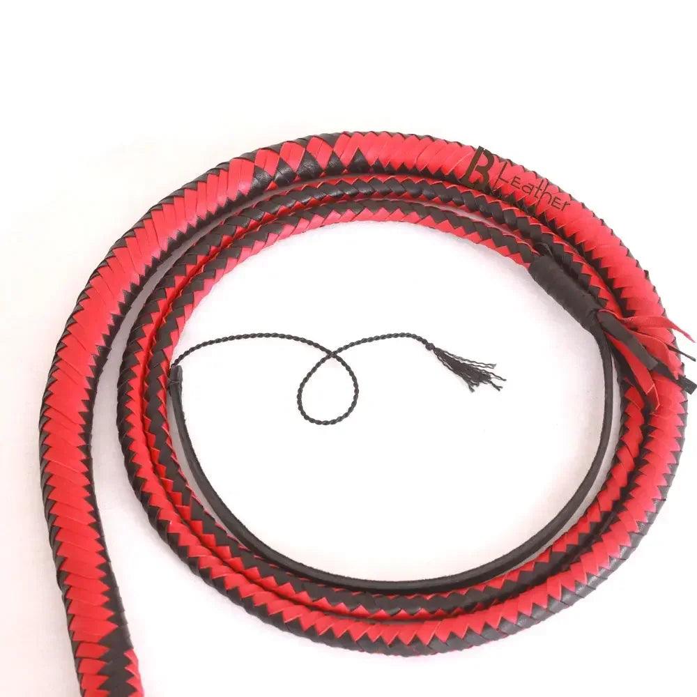 Indiana Jones Style 8 Foot 12 Plaits Bullwhip Real Genuine Cowhide Leather Bull Whip Red & Black