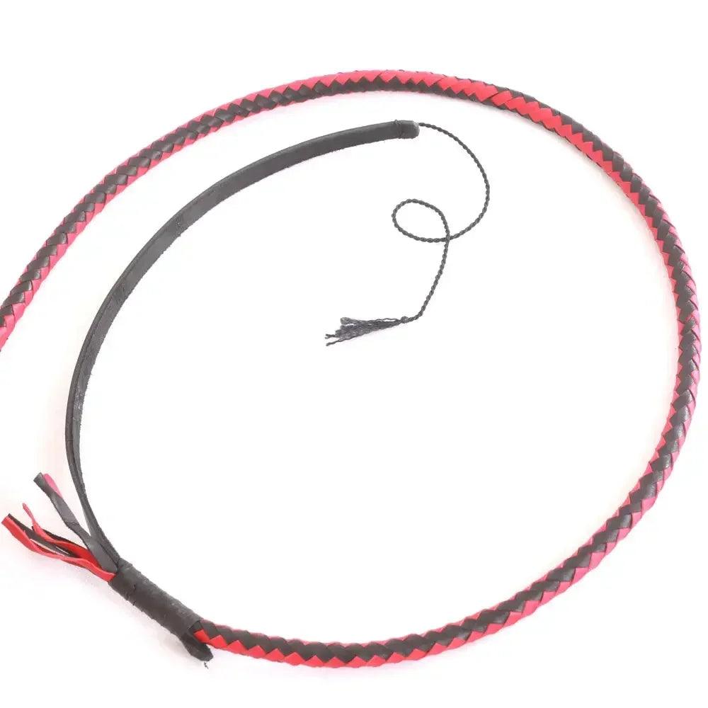 Indiana Jones Style 8 Foot 12 Plaits Bullwhip Real Genuine Cowhide Leather Bull Whip Red & Black