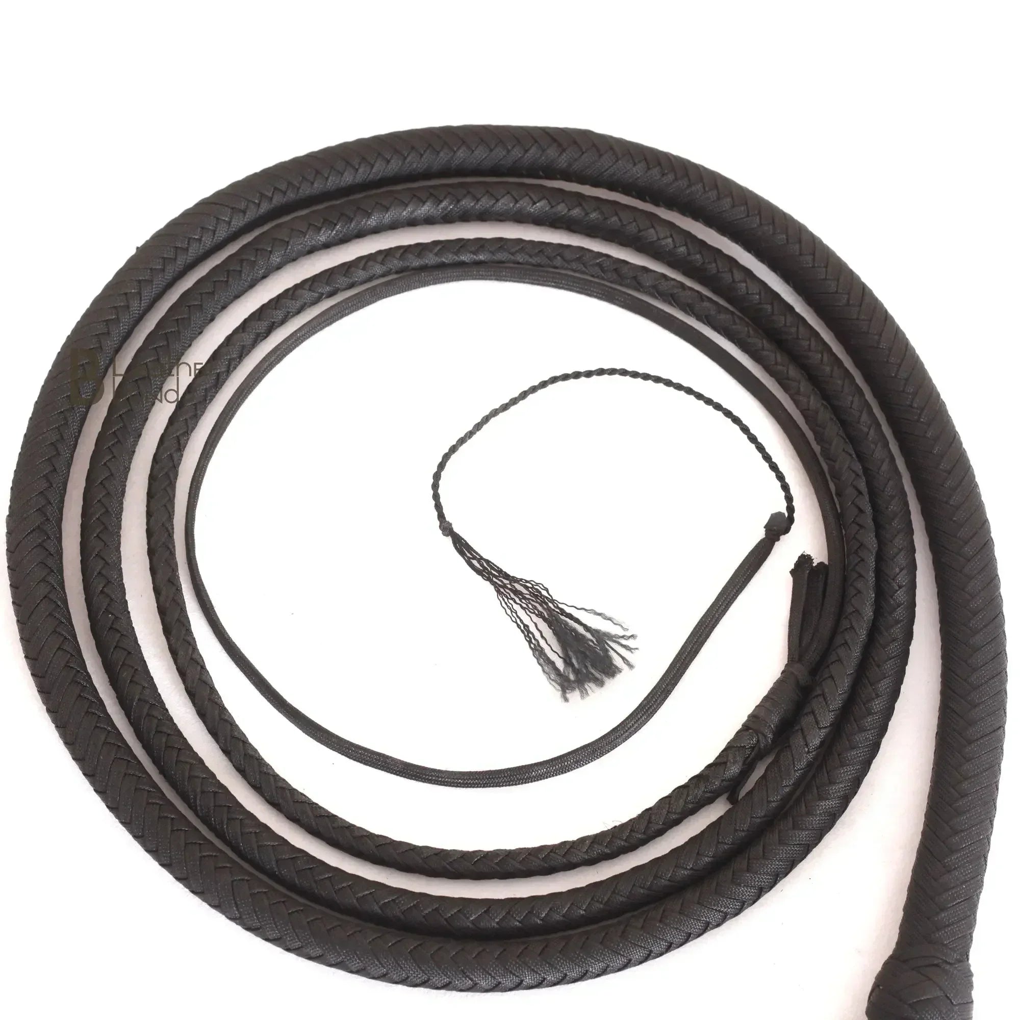 Indiana Jones Style Whip 06 to 16 Feet 12 Strands Bullwhip Black Para Cord Nylon Bull Whip with Leather Plaited Bellies