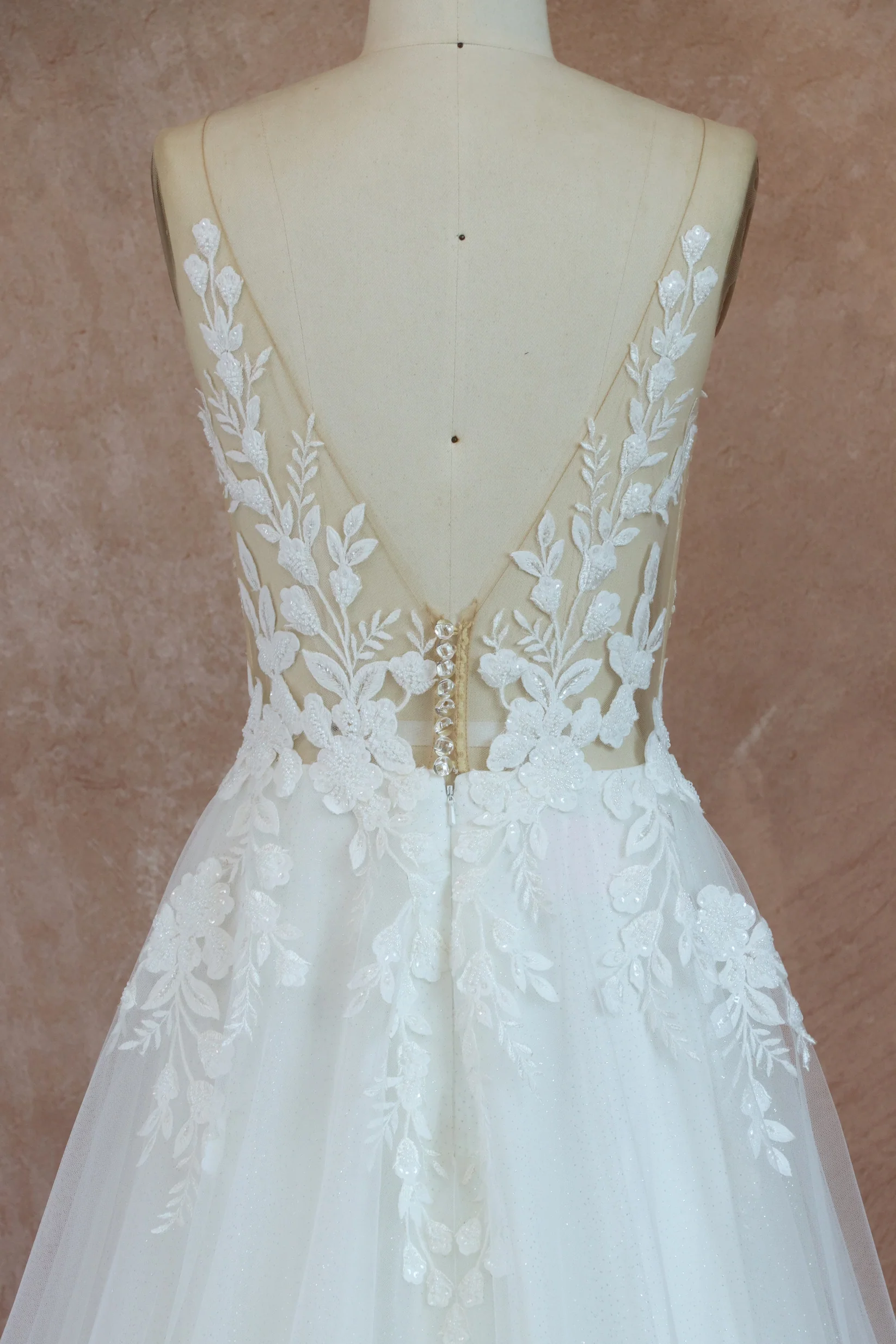 Elegant See Through Appliques A Line Wedding Dress
