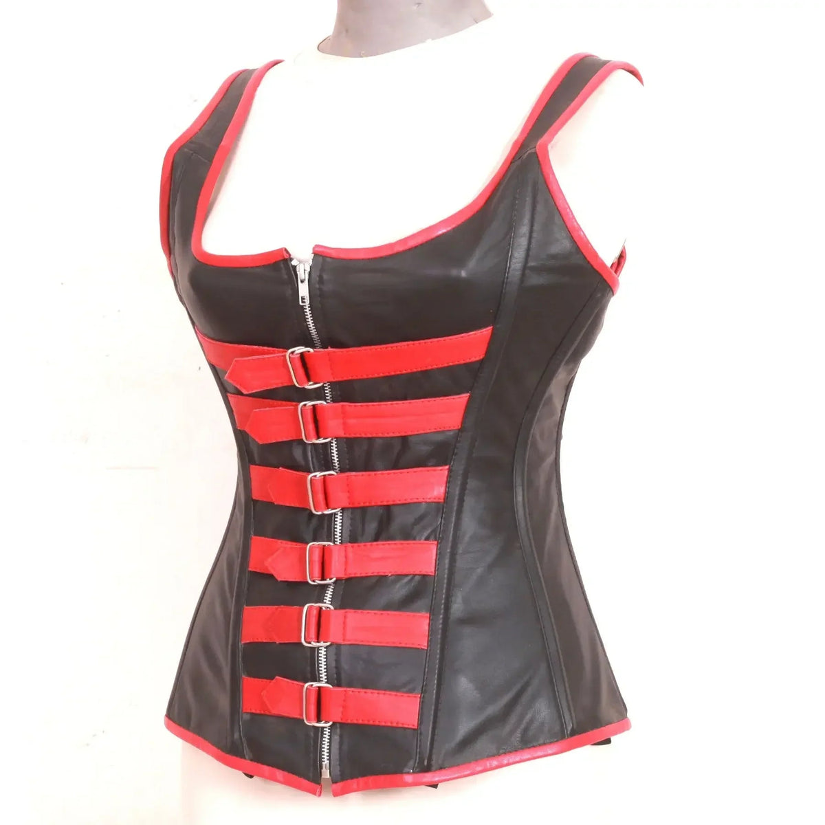 Genuine Real Sheep Leather & Stainless Steel Spiral Bones Overbust Corset