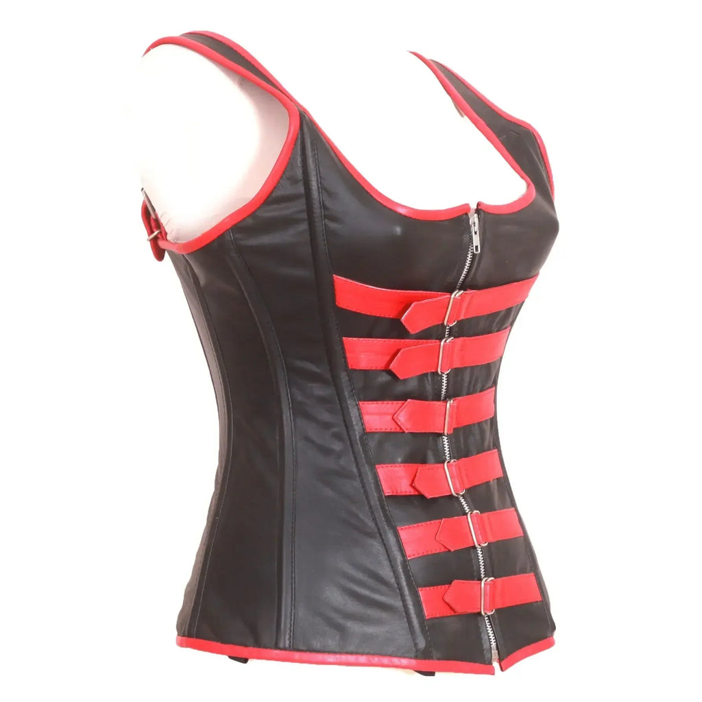 Genuine Real Sheep Leather & Stainless Steel Spiral Bones Overbust Corset