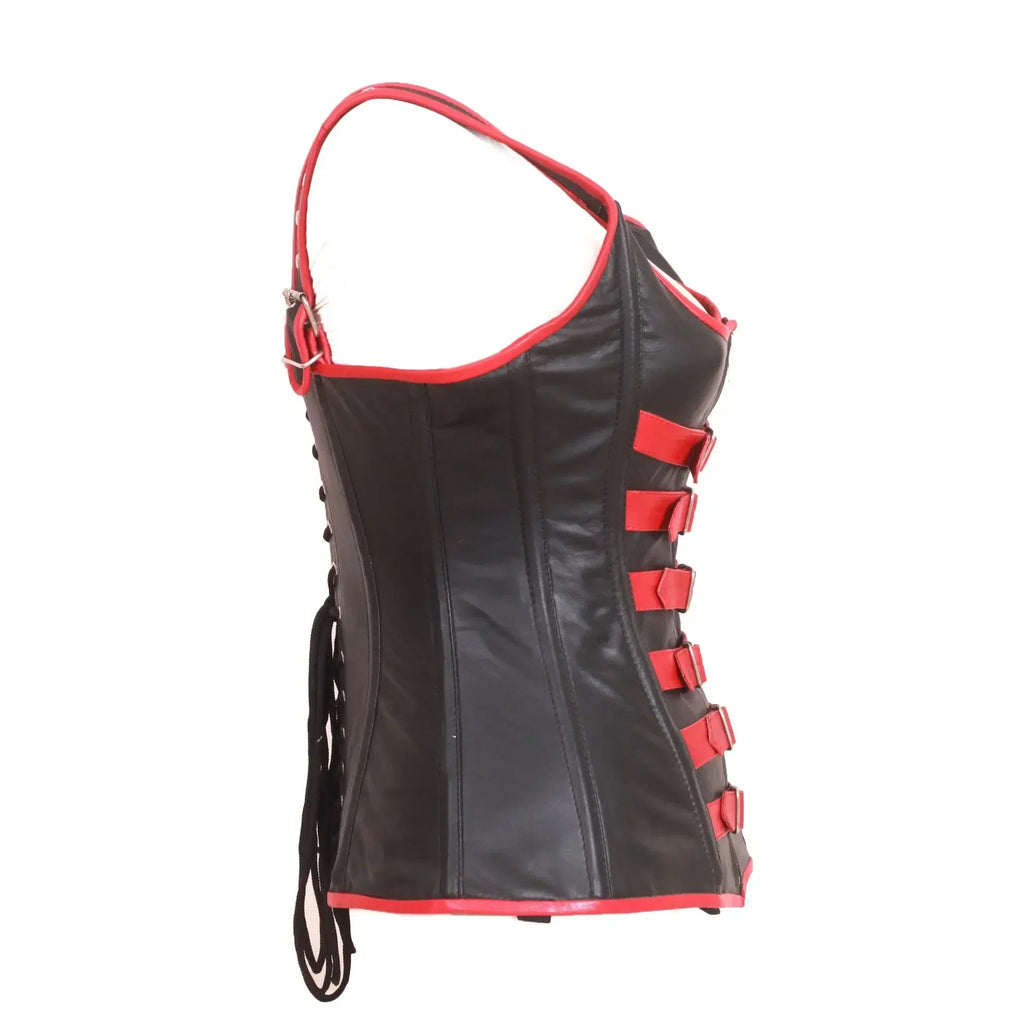Genuine Real Sheep Leather & Stainless Steel Spiral Bones Overbust Corset