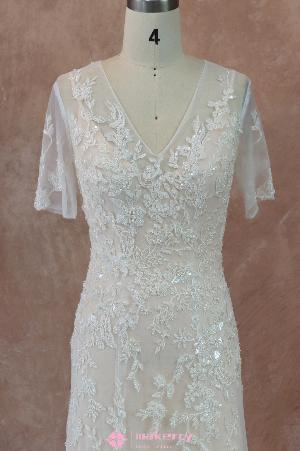 Beaded Lace Beaded Lace and Tulle Sheath Wedding Dress