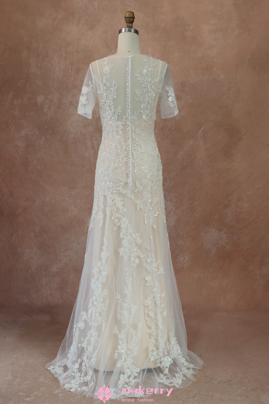 Beaded Lace Beaded Lace and Tulle Sheath Wedding Dress