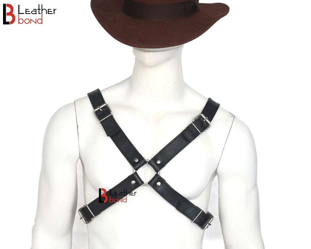 Double Folded Real Cowhide Leather Harness for Men Cross Shape Chest & Shoulder Harness