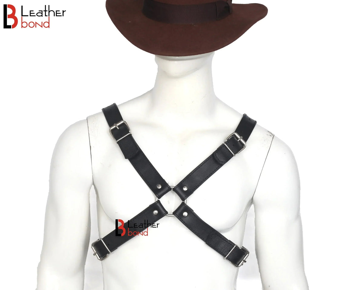 Double Folded Real Cowhide Leather Harness for Men Cross Shape Chest & Shoulder Harness