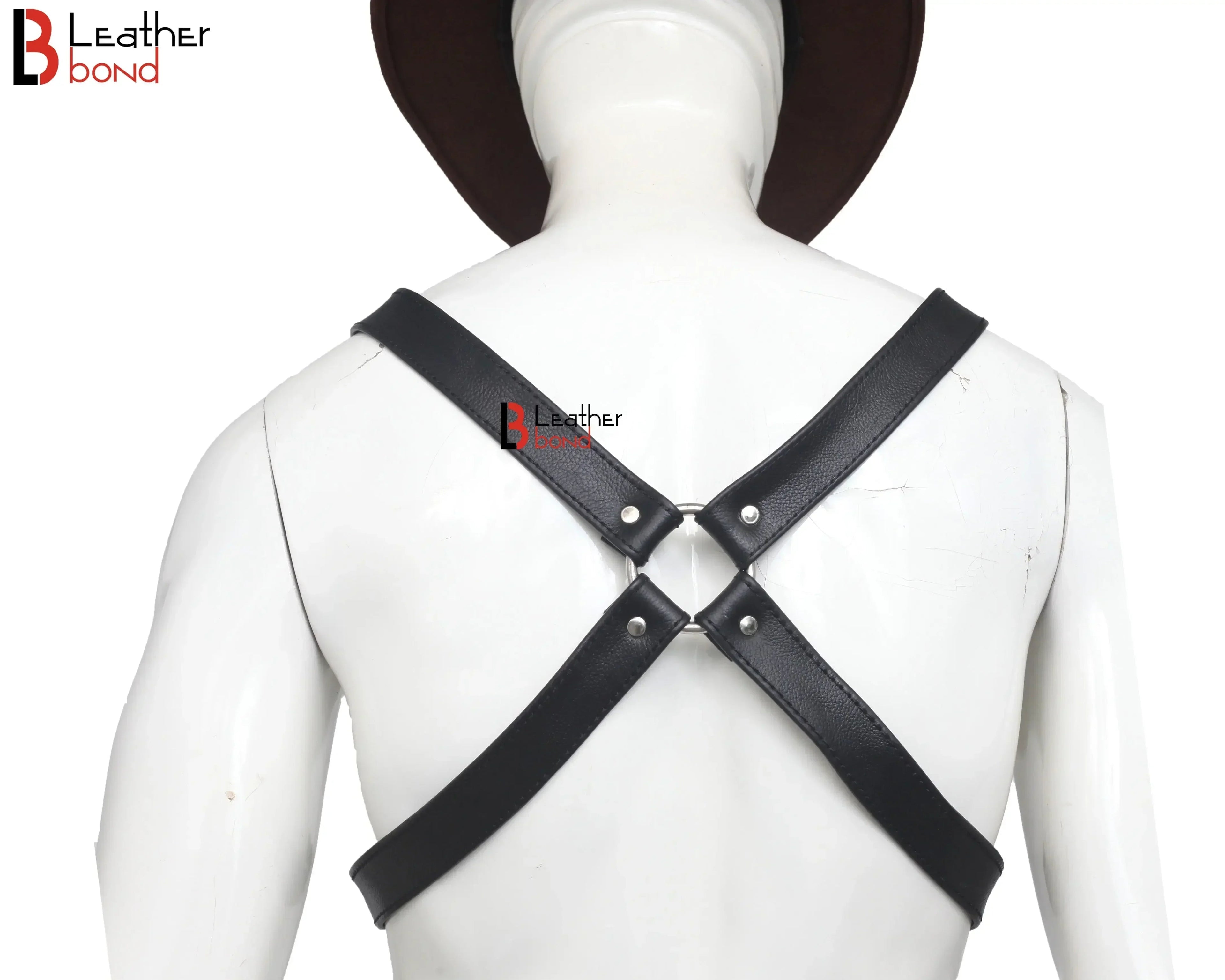 Double Folded Real Cowhide Leather Harness for Men Cross Shape Chest & Shoulder Harness