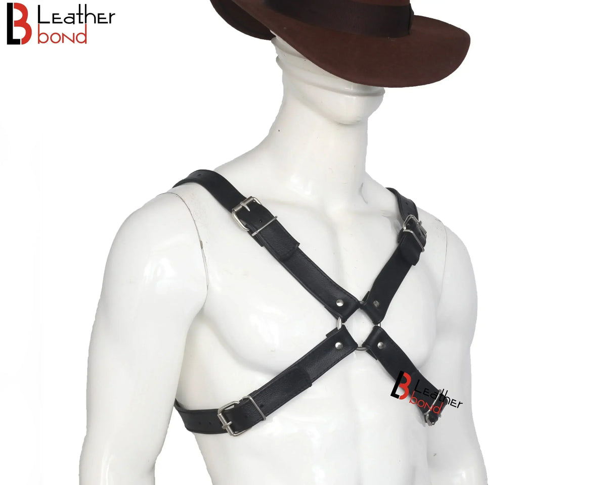 Double Folded Real Cowhide Leather Harness for Men Cross Shape Chest & Shoulder Harness