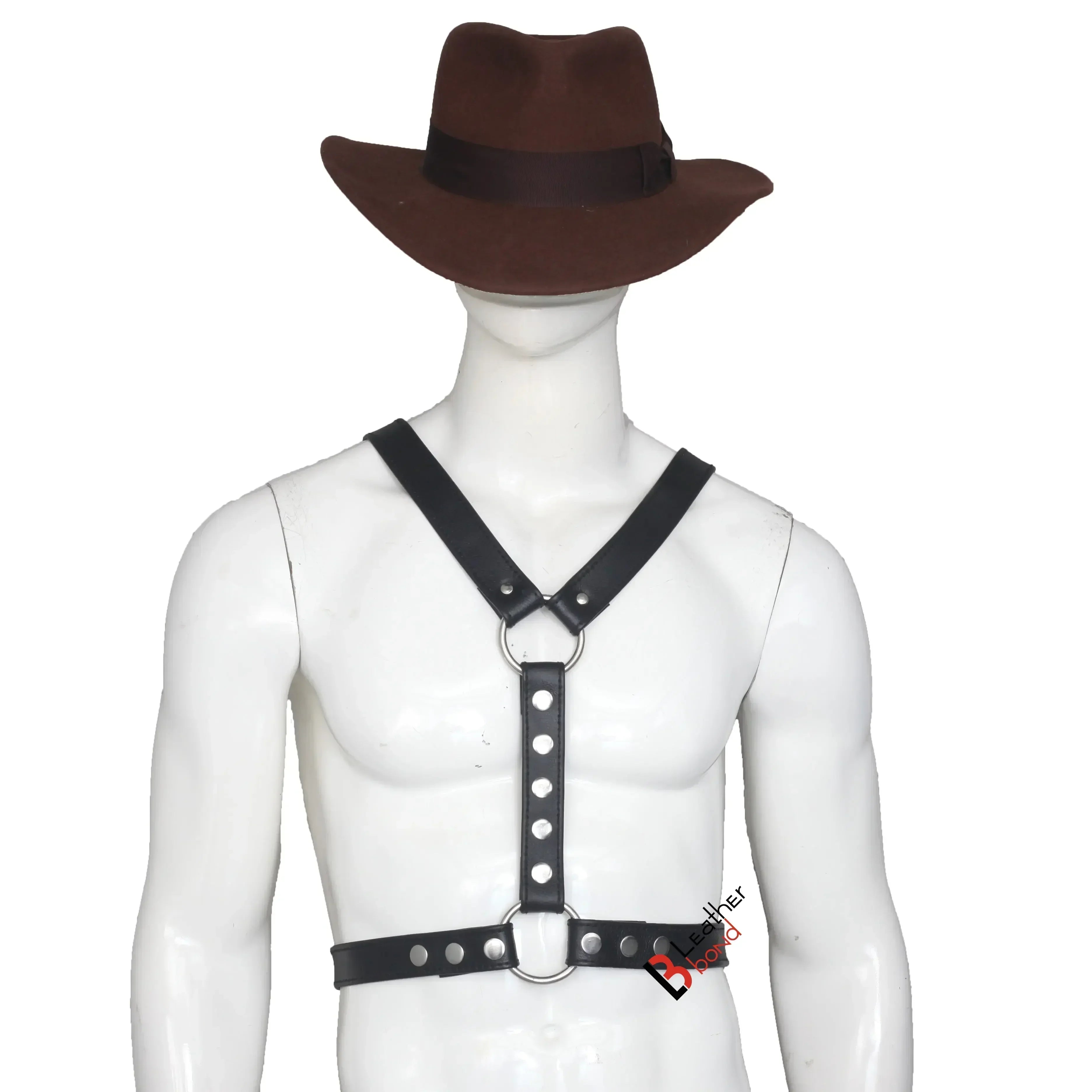Double Folded Real Cowhide Leather Harness for Men Y-Shape Chest & Shoulder Harness