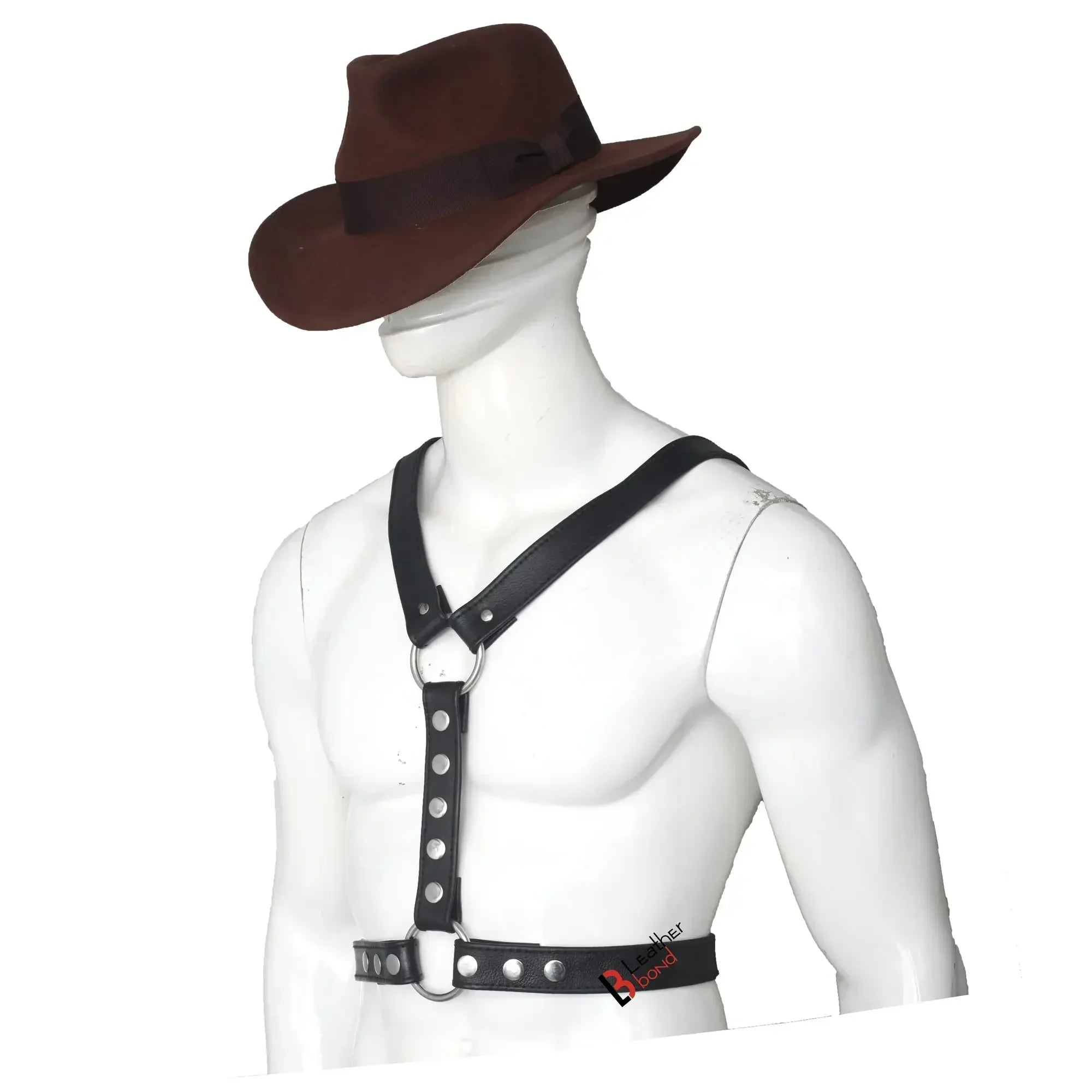 Double Folded Real Cowhide Leather Harness for Men Y-Shape Chest & Shoulder Harness