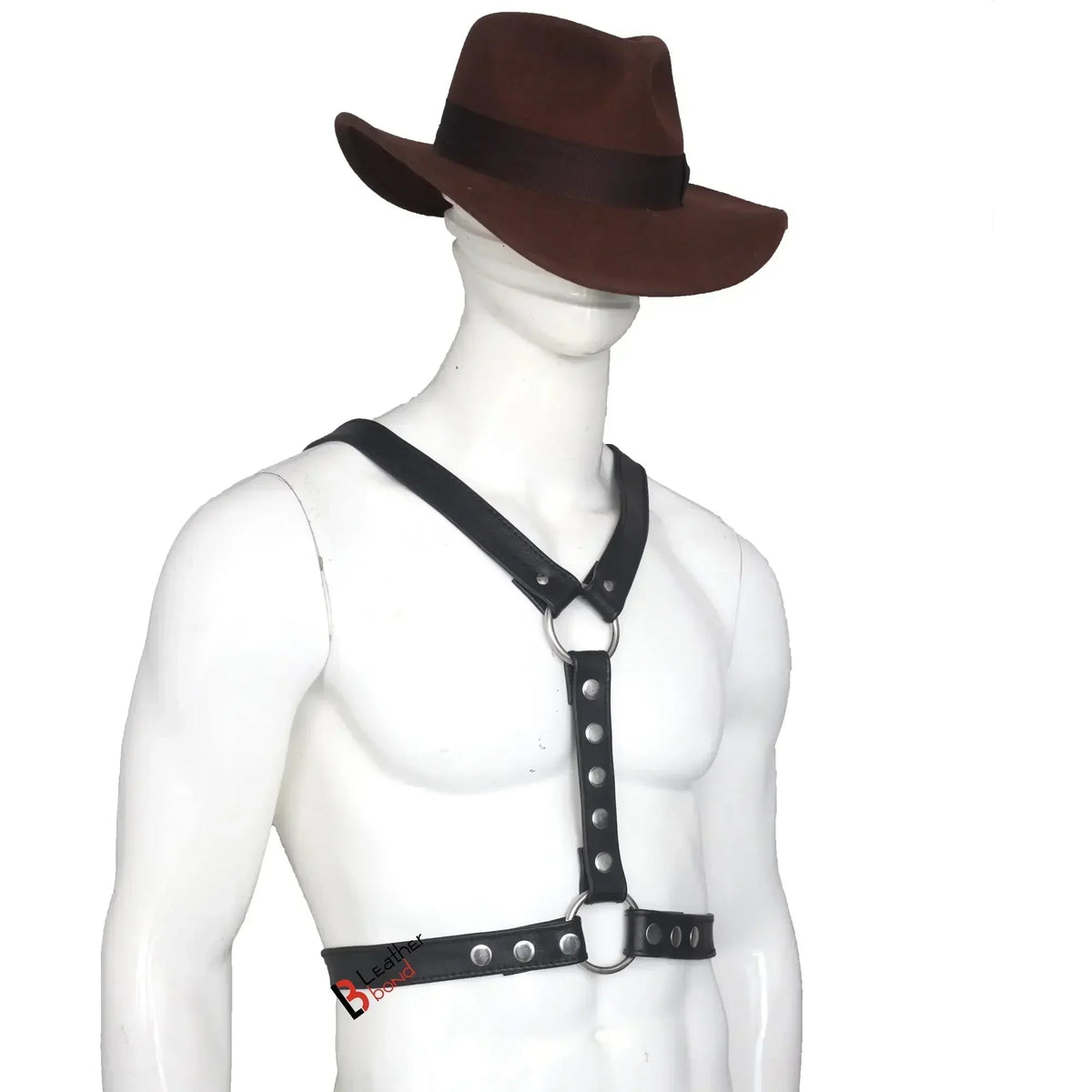 Double Folded Real Cowhide Leather Harness for Men Y-Shape Chest & Shoulder Harness