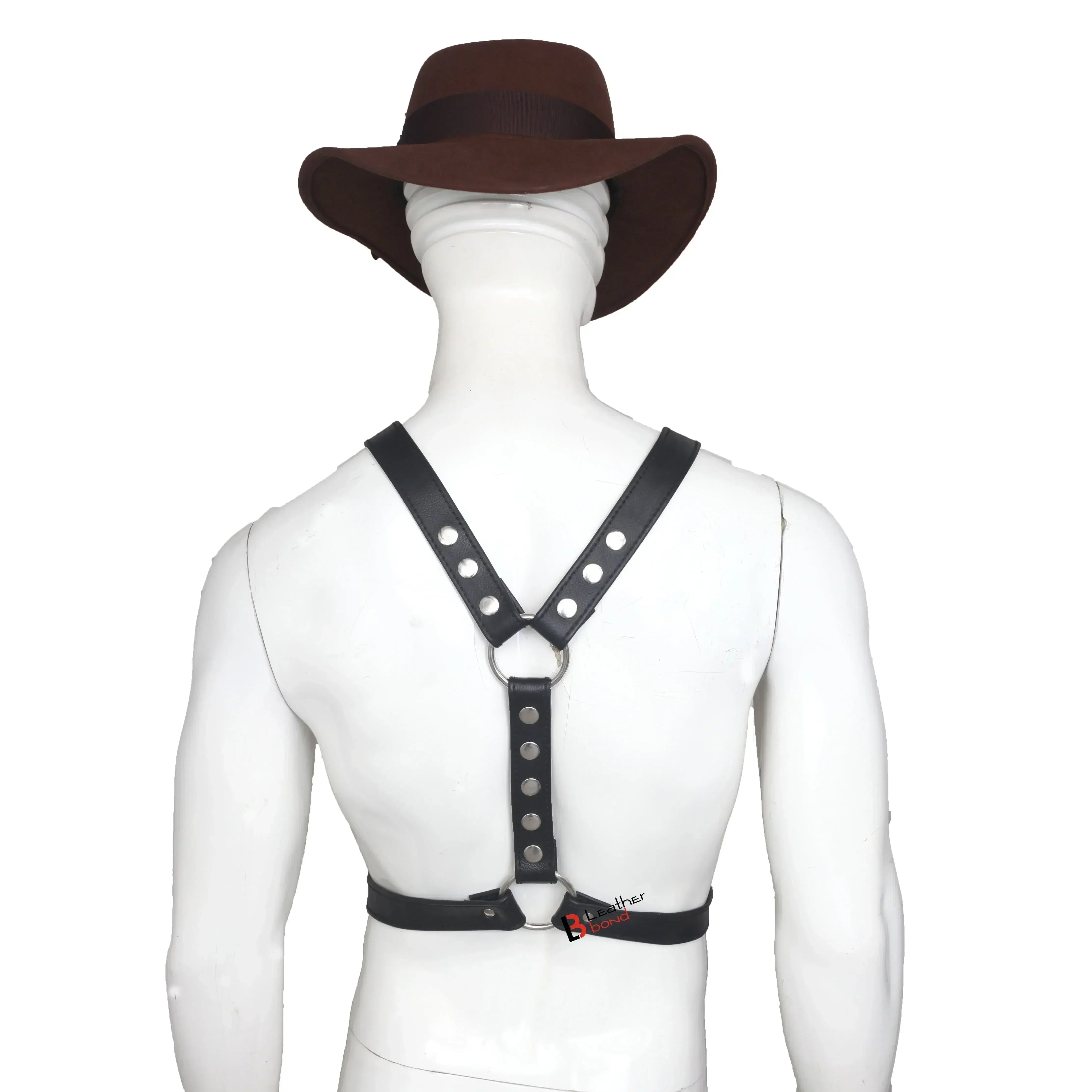 Double Folded Real Cowhide Leather Harness for Men Y-Shape Chest & Shoulder Harness