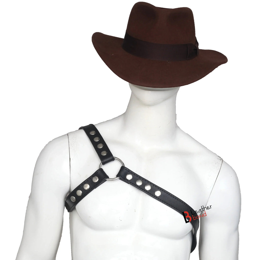 Real Cowhide Handmade Adjustable Leather Harness Men Black Chest Harness