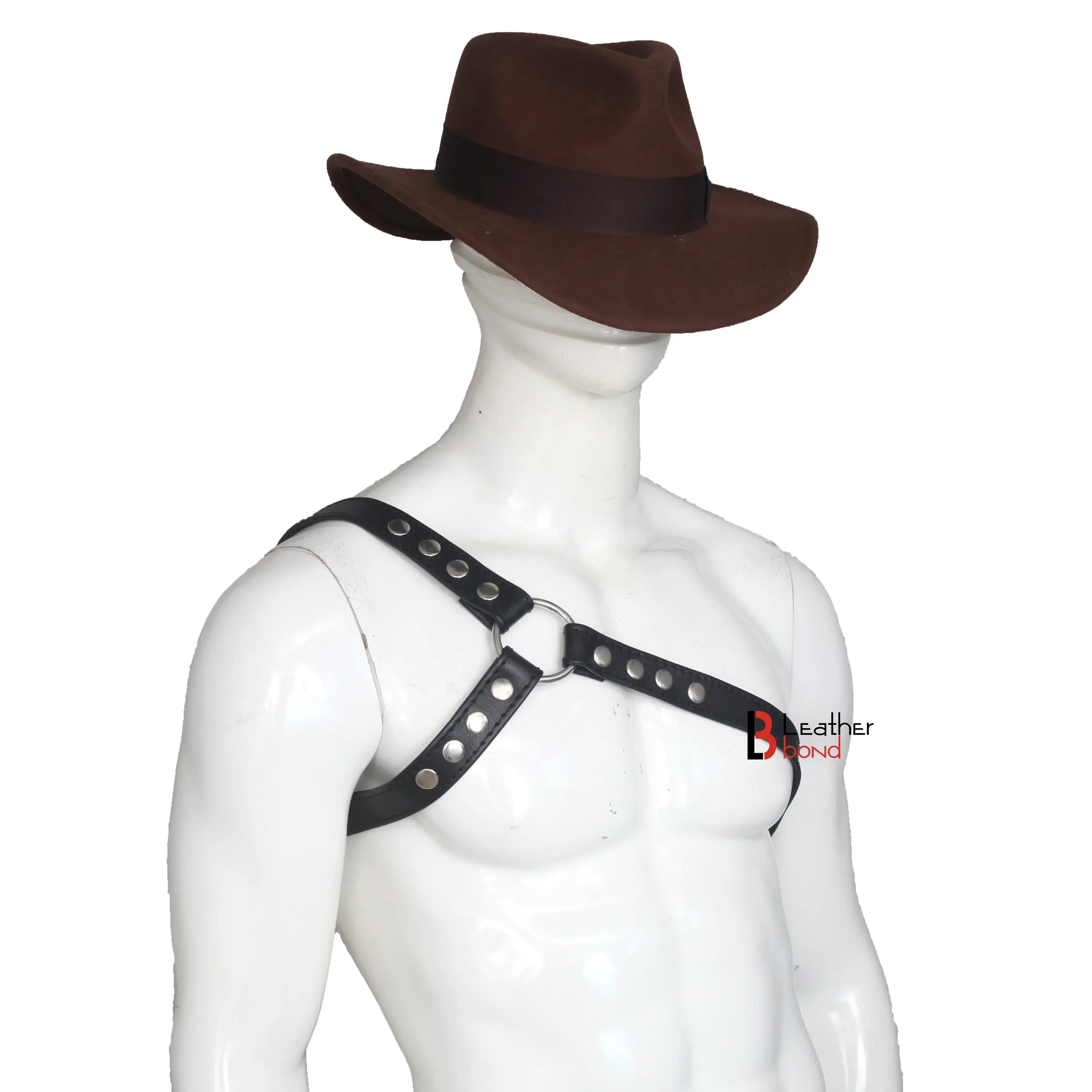 Real Cowhide Handmade Adjustable Leather Harness Men Black Chest Harness