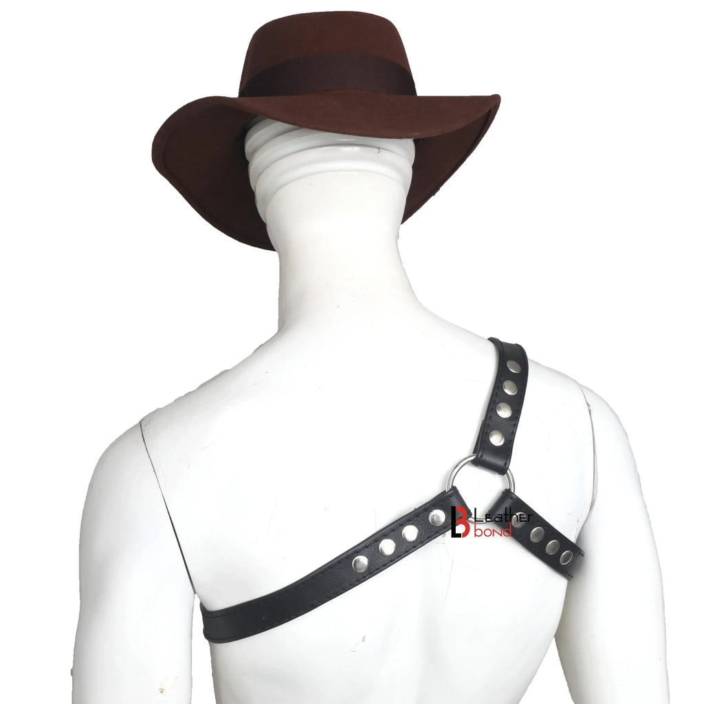 Real Cowhide Handmade Adjustable Leather Harness Men Black Chest Harness