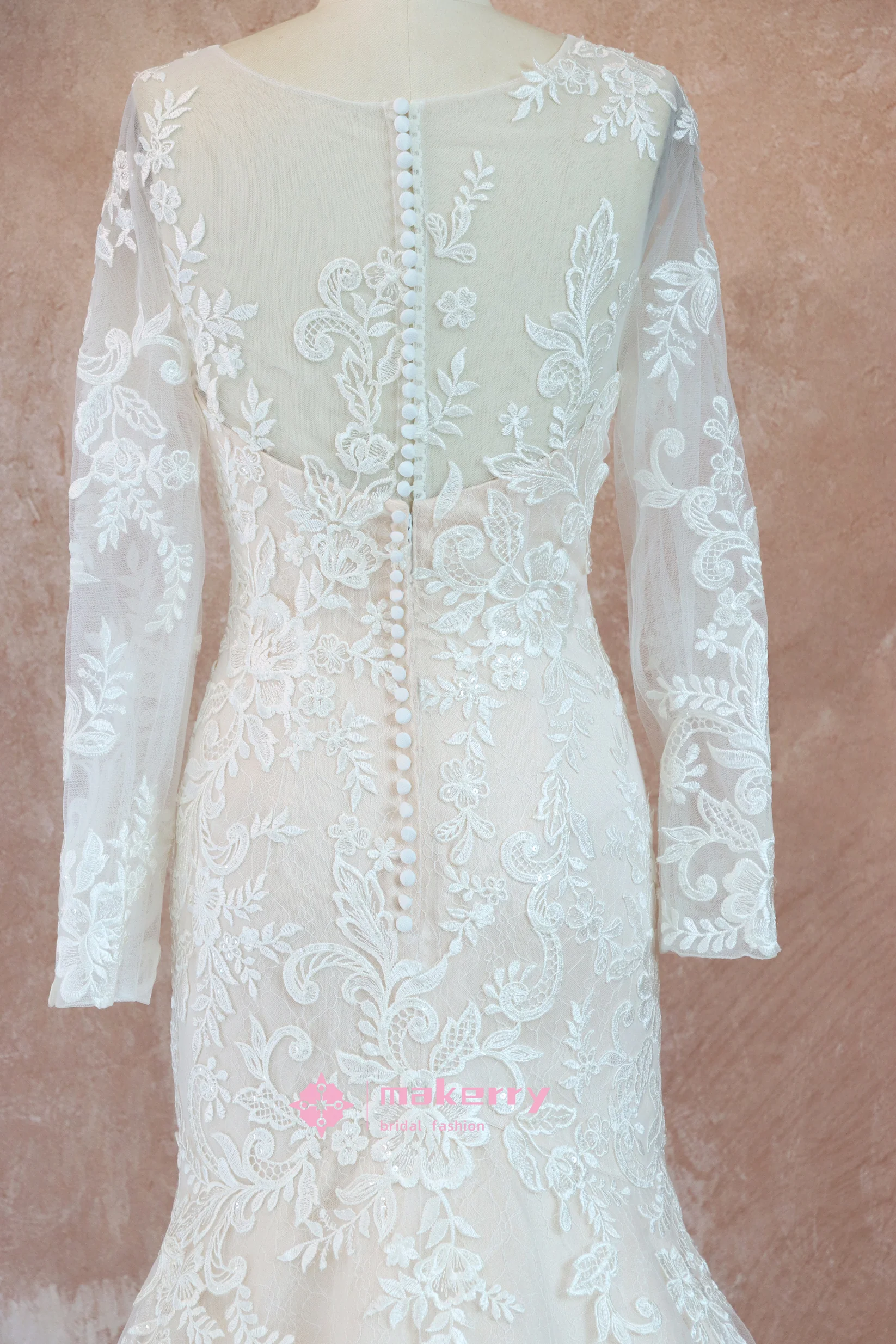 Lace Long Sleeves V-Neck Wedding Dress