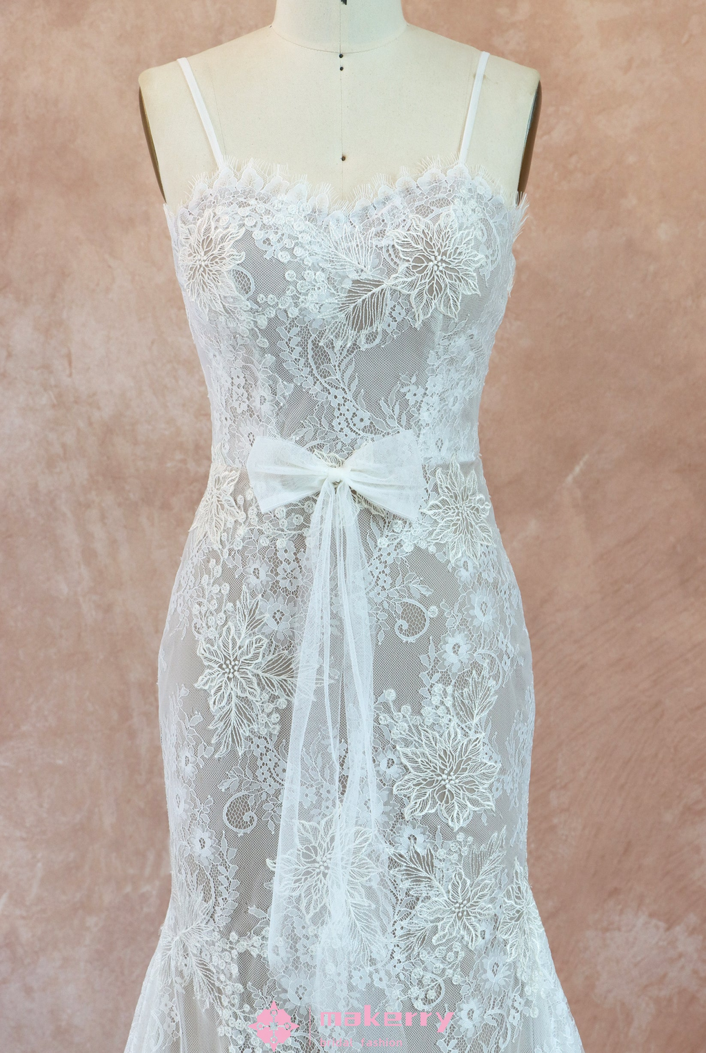 Mermaid Chapel Train Floral Lace Wedding Dress-Size 4-image-1