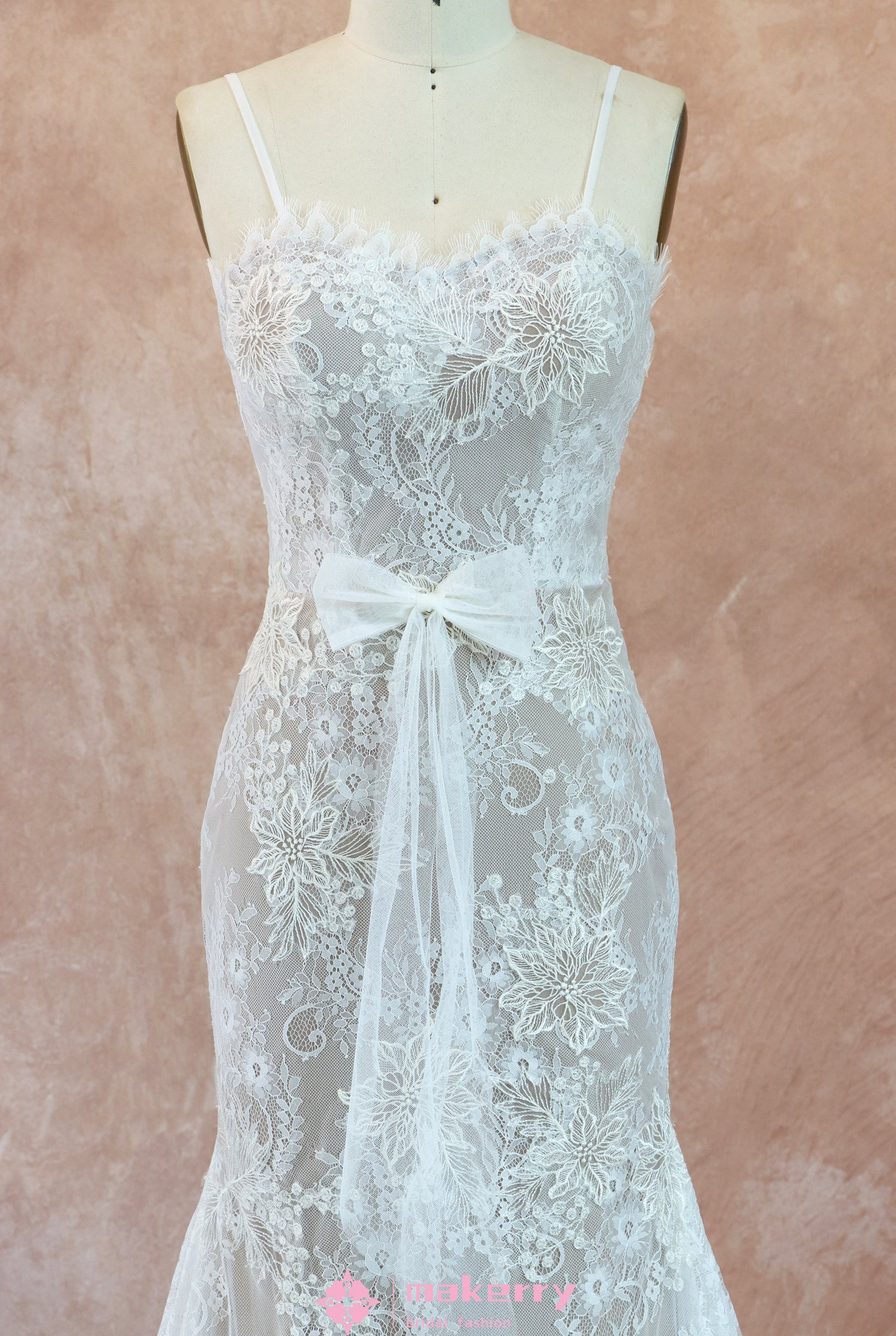 Mermaid Chapel Train Floral Lace Wedding Dress-Size 4-image-1