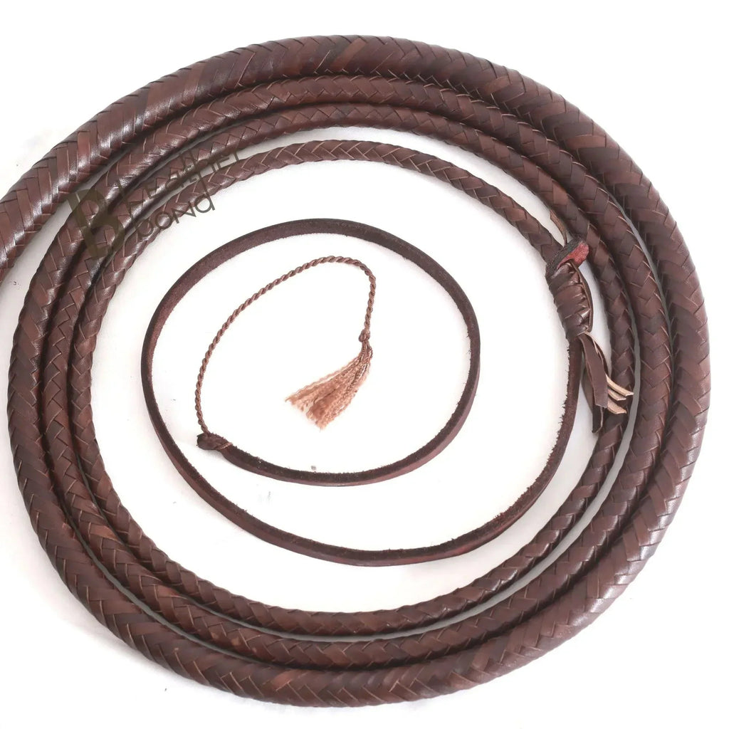Bull Whip 6, 8, 10, 12, 14 & 16 Feet long 16 Strands Brown Kangaroo Hide Leather Equestrian Bullwhip Leather Belly & Bolster Construction